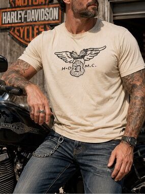 Harley-Davidson  3X Graphic Eagle H-D M.C. T-Shirt Beige Biker Mid 2000s Tee